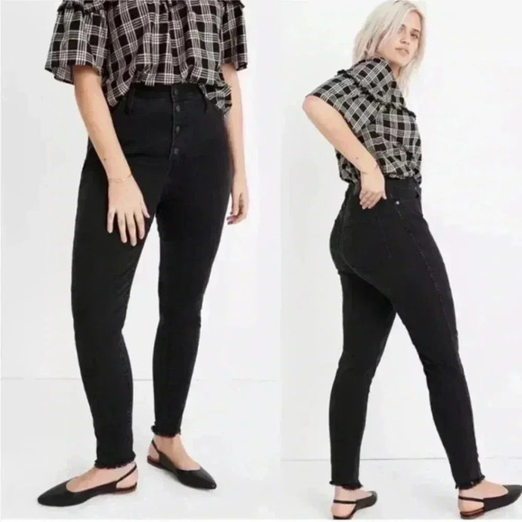 Madewell 10 Inch High Rise Skinny Jeans Button Front Black Plus Sz 36 Petite - Picture 1 of 10